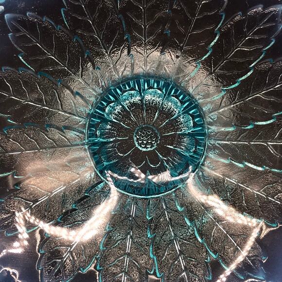 Vintage Ruffled Crimped Edge Blue Opalescent Compote Dome Footed Bowl 1930s-40s - Picture 5 of 9